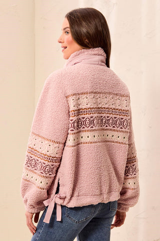 Veston Bouclé Sherpa Avec Broderie-Gelée rose