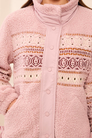 Veston Bouclé Sherpa Avec Broderie-Gelée rose