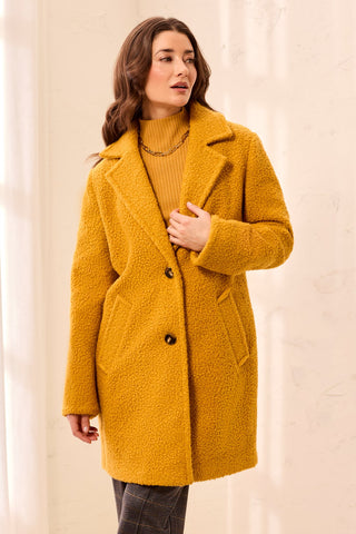 Bouclé Single Breast Button-Front Coat-Amber