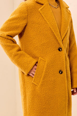 Bouclé Single Breast Button-Front Coat-Amber