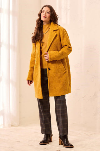 Bouclé Single Breast Button-Front Coat-Amber