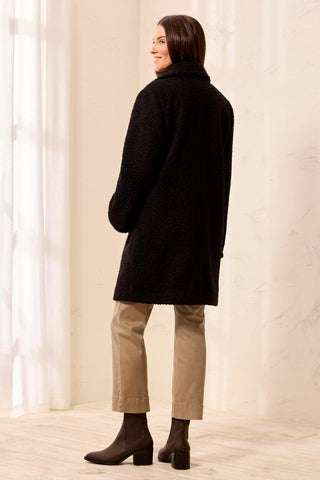 Bouclé Single Breast Button-Front Coat-Black