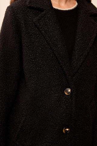 Bouclé Single Breast Button-Front Coat-Black