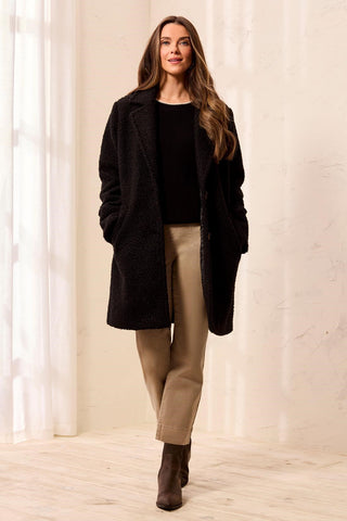 Bouclé Single Breast Button-Front Coat-Black