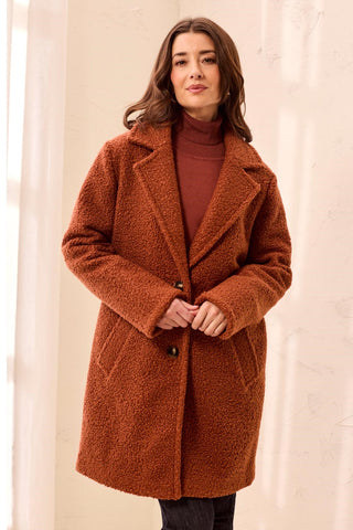Bouclé Single Breast Button-Front Coat-Maple