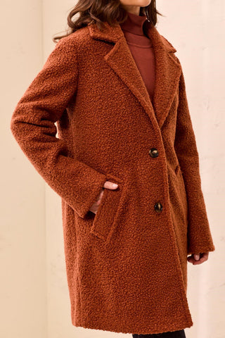 Bouclé Single Breast Button-Front Coat-Maple