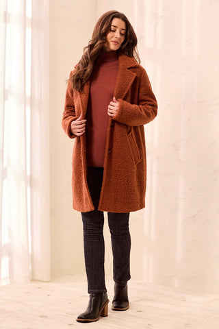 Bouclé Single Breast Button-Front Coat-Maple