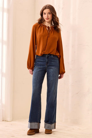 Brooke Comfort Stretch Palazzo Wide Leg Denim Jeans-Dusk
