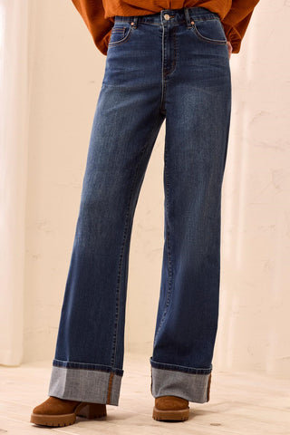 Brooke Comfort Stretch Palazzo Wide Leg Denim Jeans-Dusk