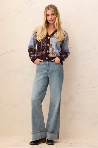 Brooke Palazzo Wide Leg Cuffed Denim Jeans-Skylight