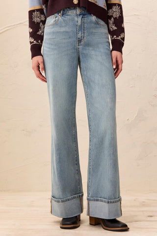 Brooke Palazzo Wide Leg Cuffed Denim Jeans-Skylight