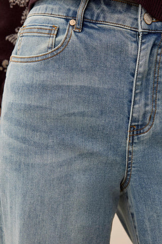 Brooke Palazzo Wide Leg Cuffed Denim Jeans-Skylight