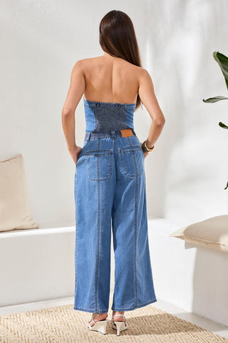 Pantalon Large Plissé En Denim Brooke-Côte amalfitaine