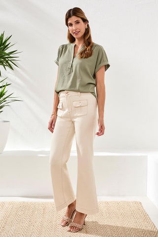 Jean Palazzo Large Brooke Avec Plis-Écru