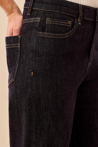 Brooke Palazzo Wide Leg Cuffed Denim Jeans-Rinse