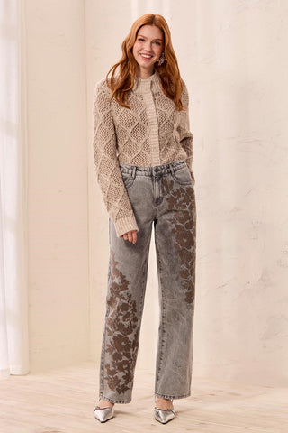 Brooke Super Embellished Straight Leg Denim Jeans-Softgrey
