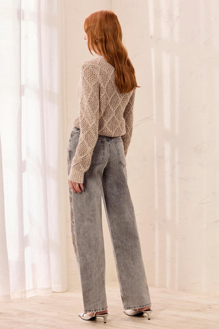 Brooke Super Embellished Straight Leg Denim Jeans-Softgrey