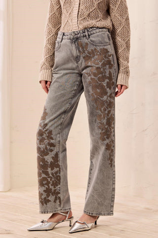 Brooke Super Embellished Straight Leg Denim Jeans-Softgrey