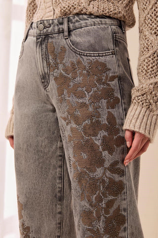 Brooke Super Embellished Straight Leg Denim Jeans-Softgrey