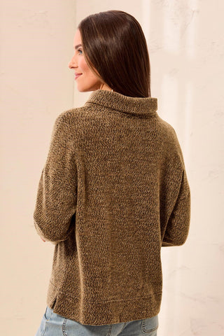 Brushed Knit Funnel-Neck Drop Shoulder Top-Dullgold