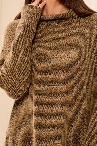 Brushed Knit Funnel-Neck Drop Shoulder Top-Dullgold