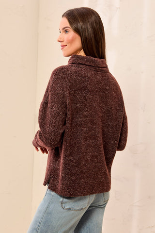 Brushed Knit Funnel-Neck Drop Shoulder Top-Hickory