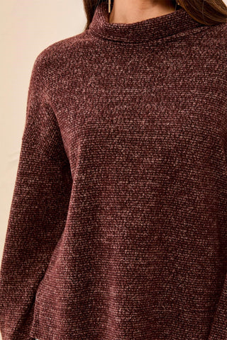 Brushed Knit Funnel-Neck Drop Shoulder Top-Hickory