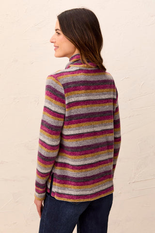 Chandail À Rayures En Tricot Brossé Et Col Cheminée-Mûre
