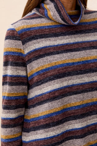 Brushed Knit Stripe Funnel Neck Long Sleeve Sweater-Stellar