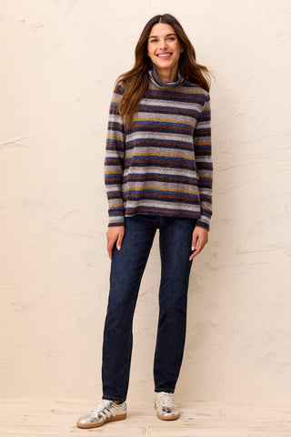 Brushed Knit Stripe Funnel Neck Long Sleeve Sweater-Stellar