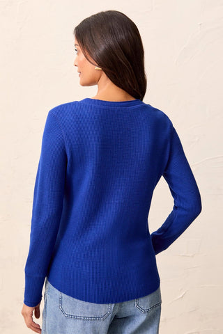 Brushed Waffle Knit Henley Long Sleeve Top-H electric blue
