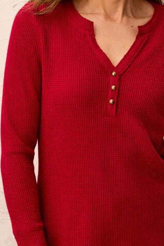 Brushed Waffle Knit Henley Long Sleeve Top-H pinot
