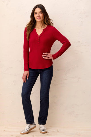 Brushed Waffle Knit Henley Long Sleeve Top-H pinot