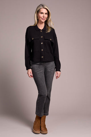 Brushed Waffle Knit Shacket-Black