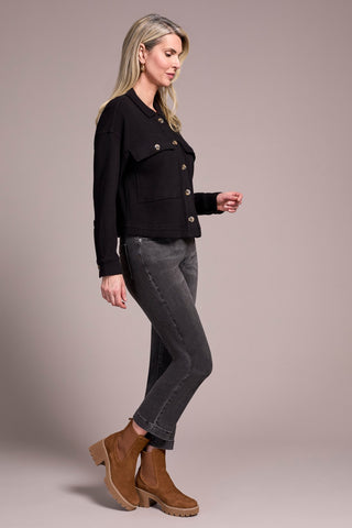 Brushed Waffle Knit Shacket-Black