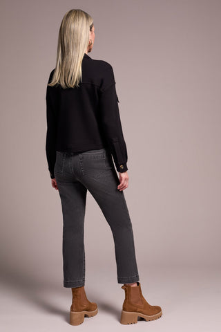 Brushed Waffle Knit Shacket-Black