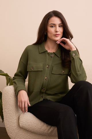 Brushed Waffle Knit Shacket-H spruce