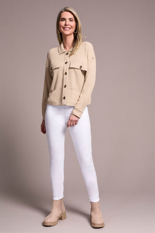Brushed Waffle Knit Shacket-Oatmeal