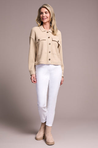 Brushed Waffle Knit Shacket-Oatmeal