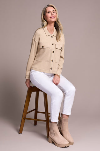 Brushed Waffle Knit Shacket-Oatmeal