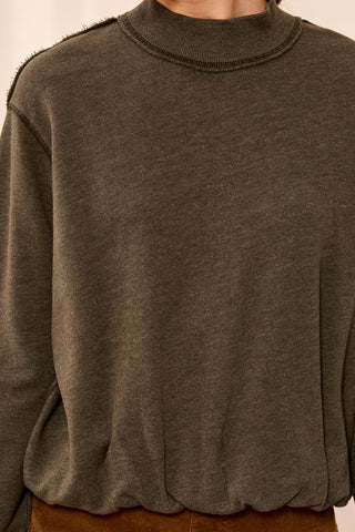 Bubble French Terry Crew Neck Long Sleeve Knit Top-Cedargreen