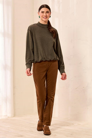 Bubble French Terry Crew Neck Long Sleeve Knit Top-Cedargreen