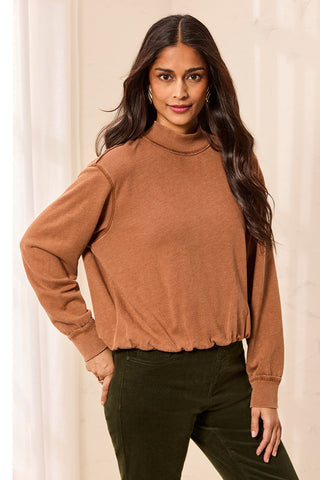Bubble French Terry Crew Neck Long Sleeve Knit Top-Hazelwood