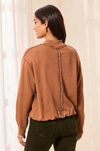 Bubble French Terry Crew Neck Long Sleeve Knit Top-Hazelwood