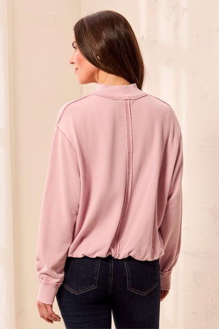 Bubble French Terry Crew Neck Long Sleeve Knit Top-Pinkfrost