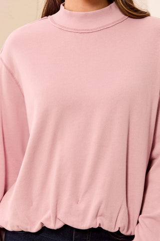 Bubble French Terry Crew Neck Long Sleeve Knit Top-Pinkfrost
