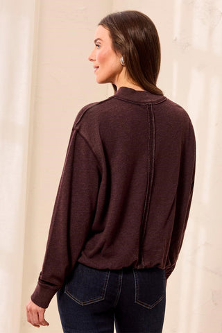 Bubble French Terry Crew Neck Long Sleeve Knit Top-Saddlebrown