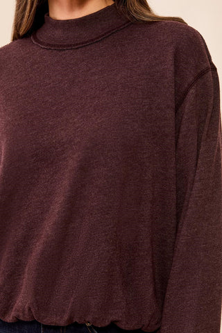 Bubble French Terry Crew Neck Long Sleeve Knit Top-Saddlebrown