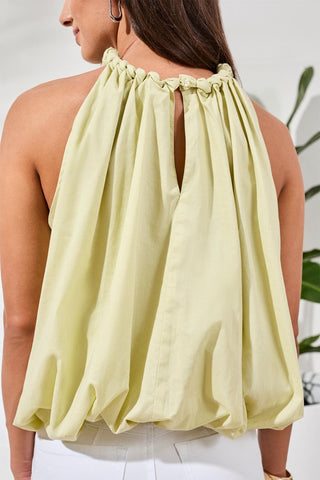 Bubble Hem Blouse With Braided Neckline-Citrus glow