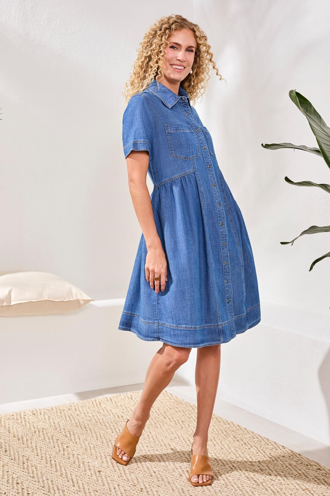 Button Down Flowy Denim Dress With Pockets-Fjordblue XXL